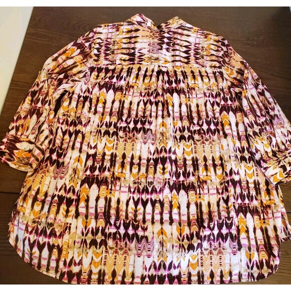 Intro Linen Blend Abstract Top Women's Sz 2X‎ Art 3/4 Roll-tab Sleeves Geometric - Picture 14 of 15